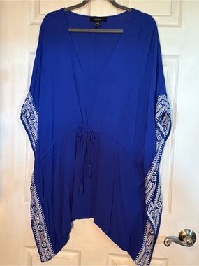 Forever 21 Royal Blue V-Neck Embroidered poncho-style top